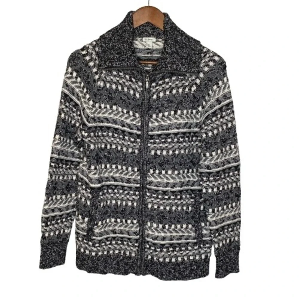 LL Bean Womens Fair Isle Full Zip Cardigan M Cotton Nordic Cabincore Granola